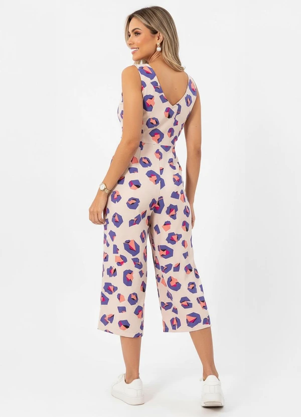 Quintess - Macacão Onça Geométrica em Crepe Plano 2