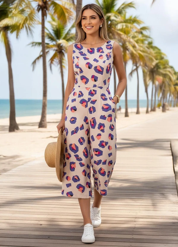 Quintess - Macacão Onça Geométrica em Crepe Plano 4