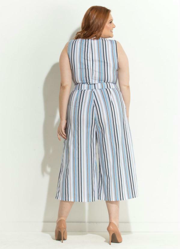 Quintess - Macacão Pantacourt Azul, Branco e Bege 4