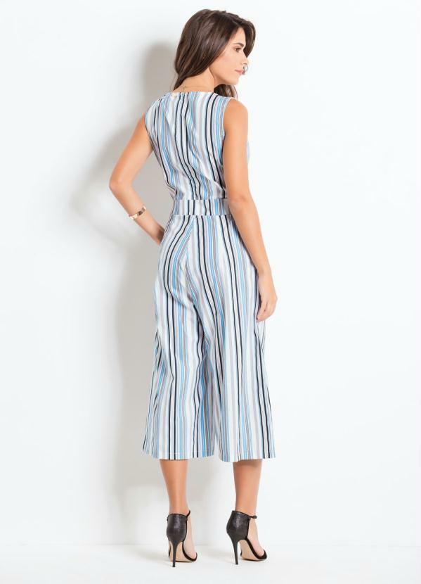 Quintess - Macacão Pantacourt Azul, Branco e Bege 5