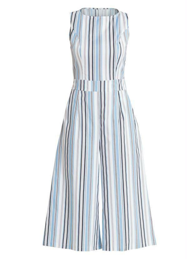 Quintess - Macacão Pantacourt Azul, Branco e Bege 6