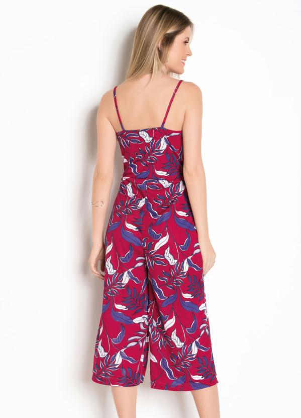 Moda Pop - Macacão Pantacourt com Alças Folhas Bordô 2