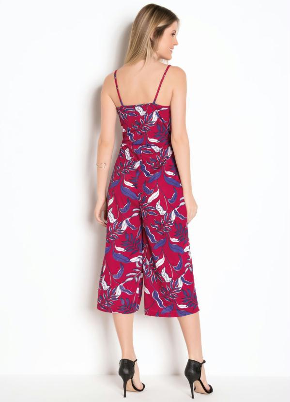 Moda Pop - Macacão Pantacourt com Alças Folhas Bordô 4