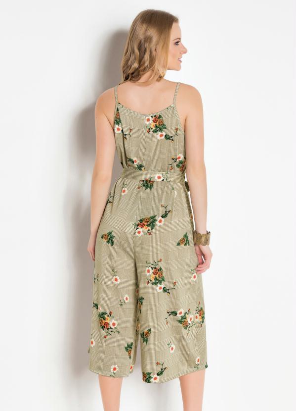 Outlet - Macacão Pantacourt com Faixa Xadrez e Floral 2