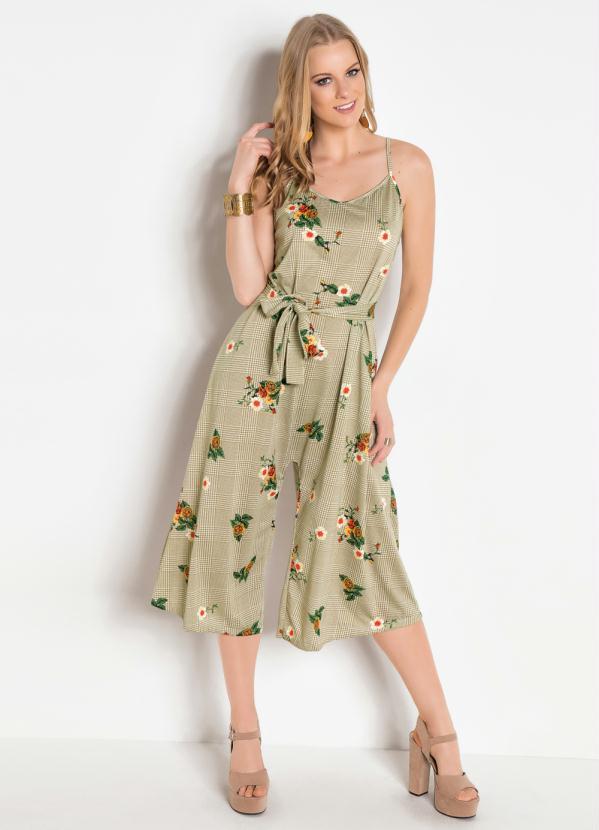 Outlet - Macacão Pantacourt com Faixa Xadrez e Floral 4