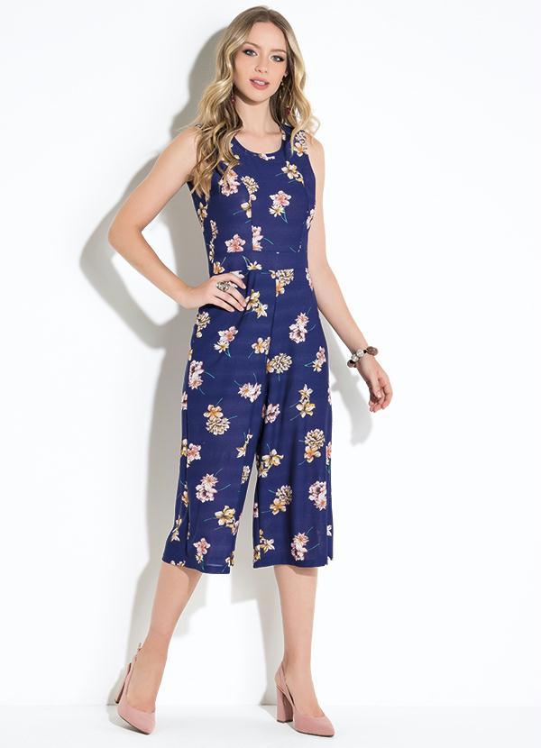 Quintess - Macacão Pantacourt Floral Azul sem Mangas 3