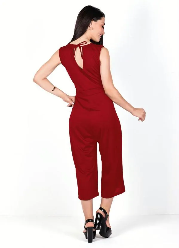 Moda Pop - Macacão Pantacourt Vermelho com Amarração Costas 2