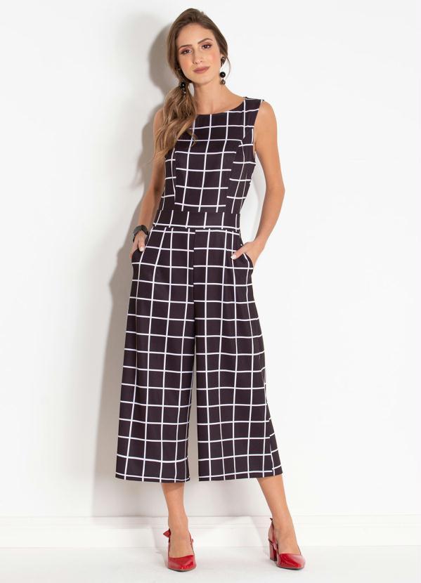 Quintess - Macacão Pantacourt Xadrez Xadrez Preto Quintess 2