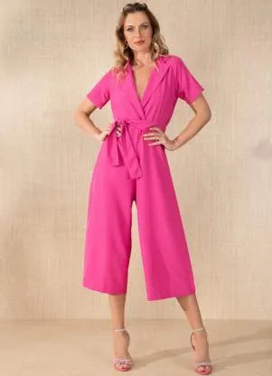 Quintess - Macacão Pink Decote Transpassado - QUINTESS