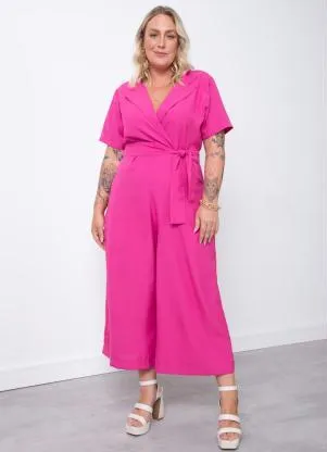 Quintess - Macacão Pink Decote Transpassado - QUINTESS