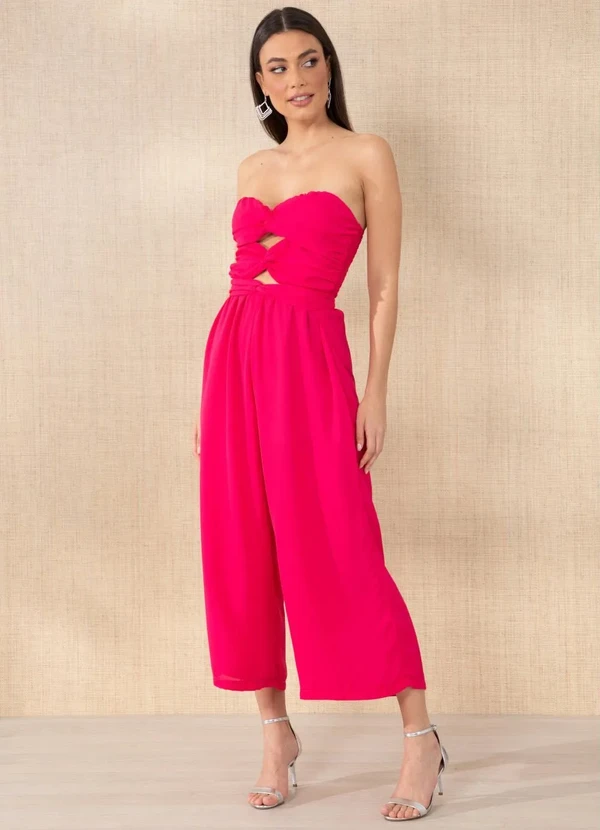 Outlet - Macacão Pink sem Alça com Vazados