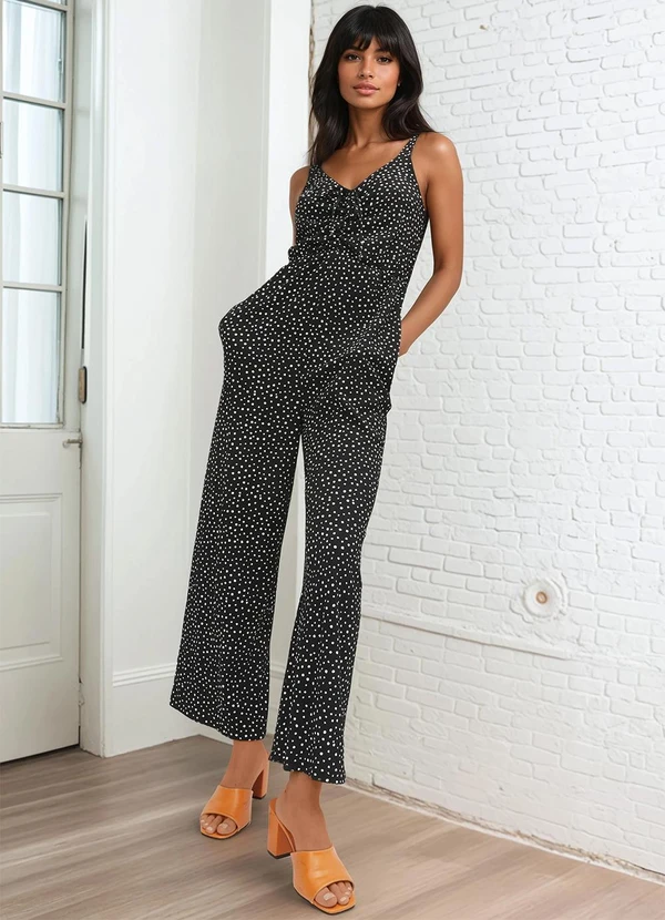 bonprix - Macacão Poá Desconstruído em Malha de Viscose