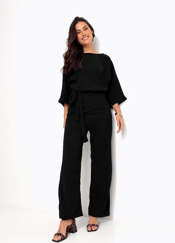 Quintess - Macacão Preto em Malha Crepe 10