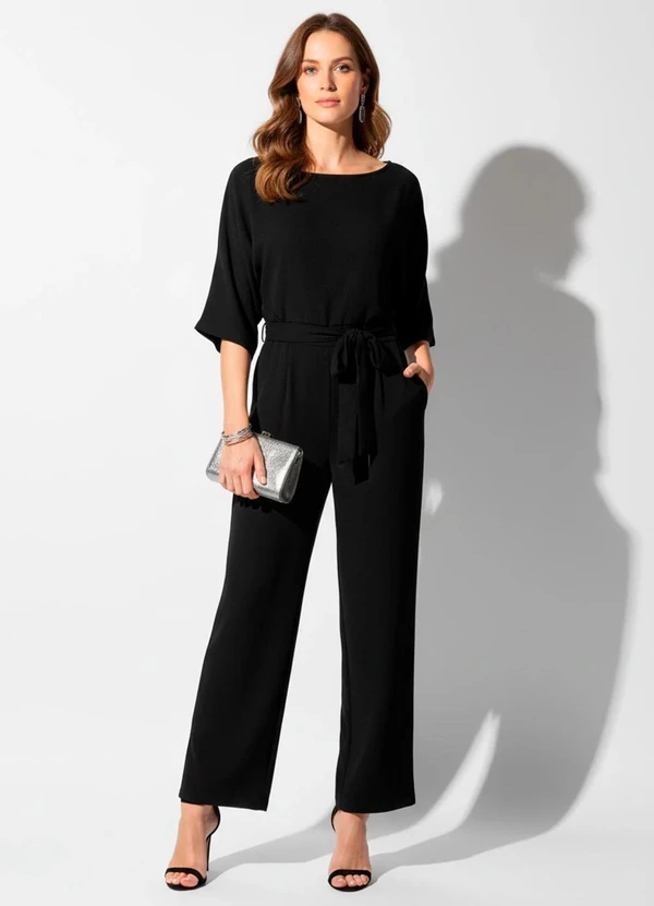 Quintess - Macacão Preto em Malha Crepe 5