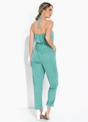 Moda Pop - Macacão Verde com Bolsos e Frente Única - MODA POP