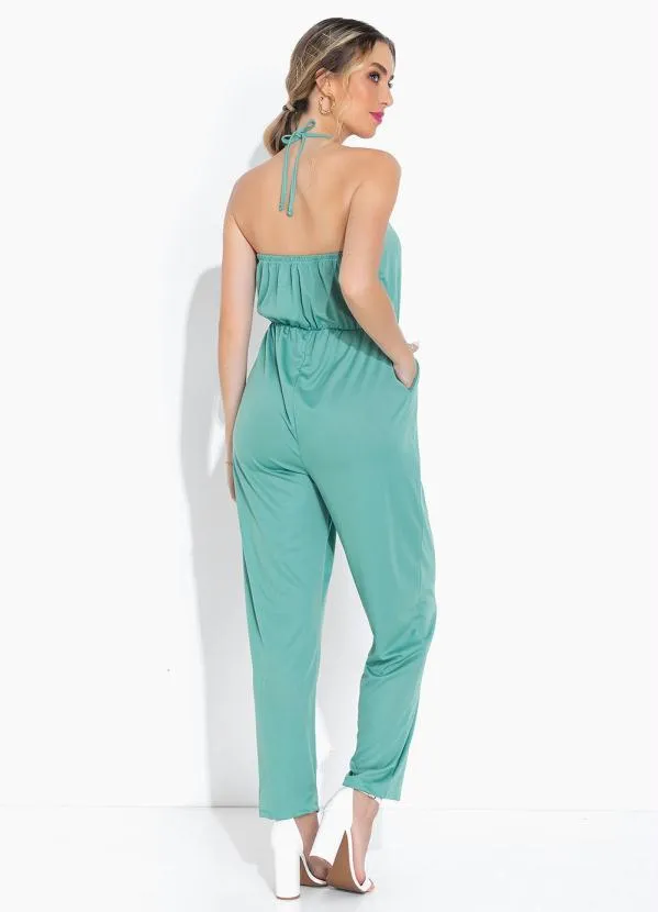 Moda Pop - Macacão Verde com Bolsos e Frente Única 2