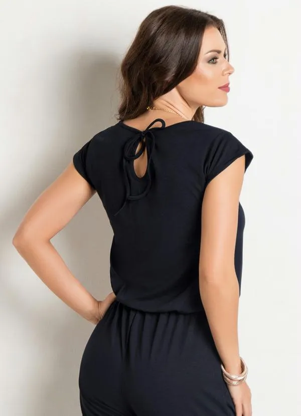 Moda Pop - Macacão Preto Costas Gota e Amarração 3