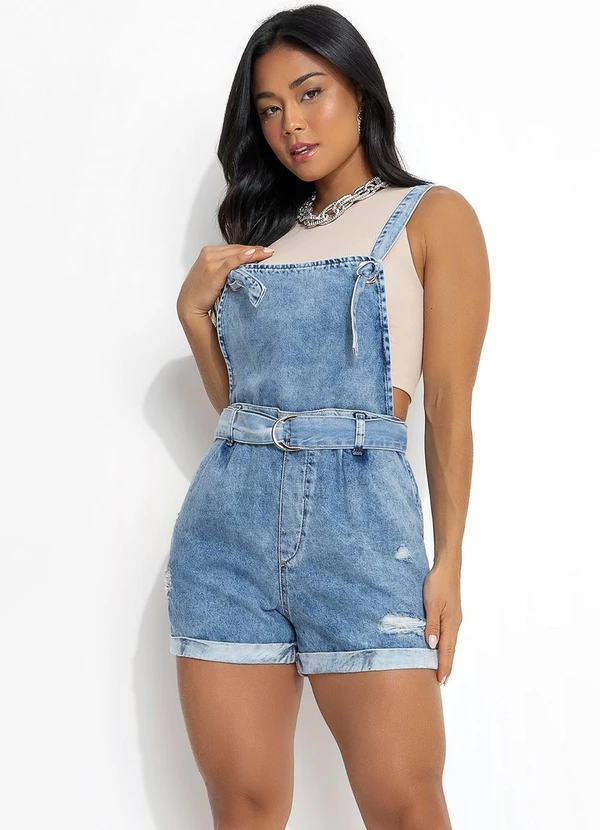 Sawary Jeans - Jardineira com Amarração Jeans Clara Sawary