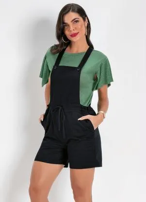 Rosalie - Jardineira Preta com Cós Ajustável e Bolsos - ROSALIE