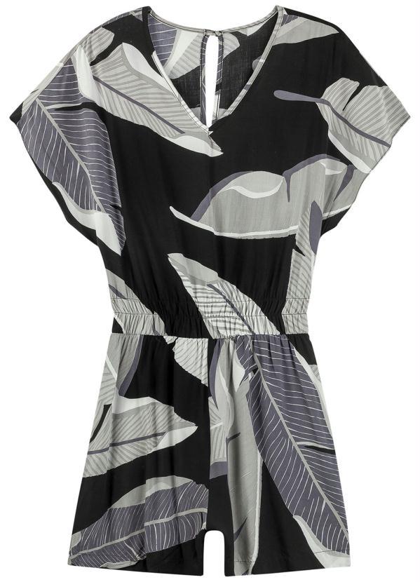 Marialícia - Macacão Casual Comfy Tropical Preto