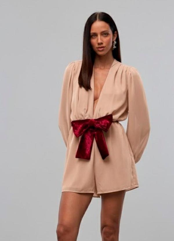 Carlota Costa - Macacão Curto com Faixa Bege