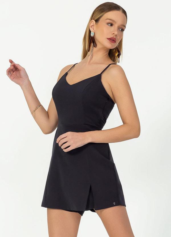 Gris - Macacão Curto em Tecido Alfaiataria Preto