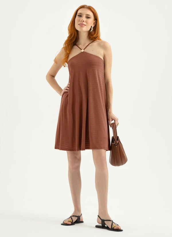 Cativa - Macacão Curto em Viscose Marrom