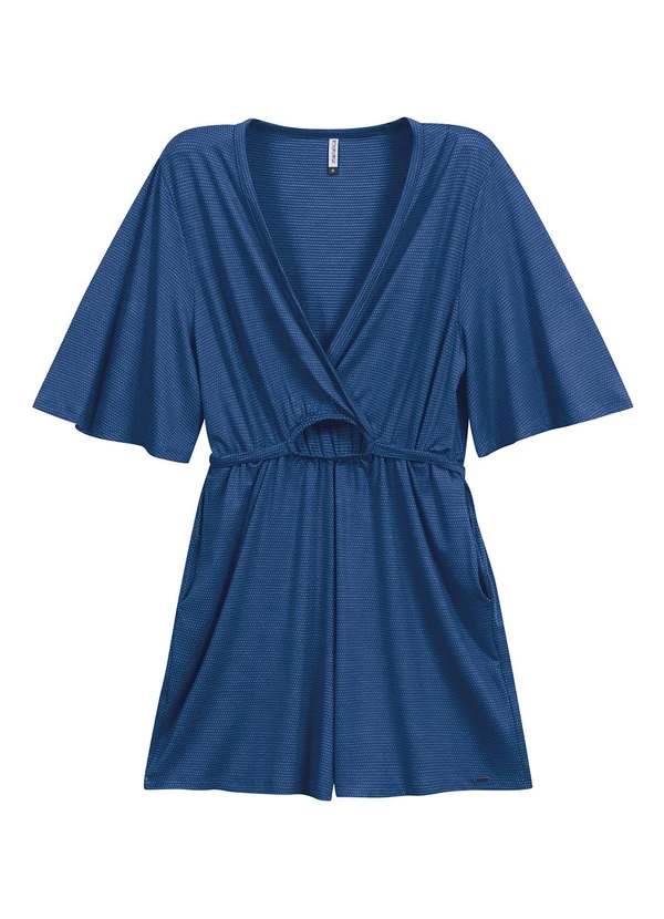 Marialícia - Macacão Feminino Transpassado Azul