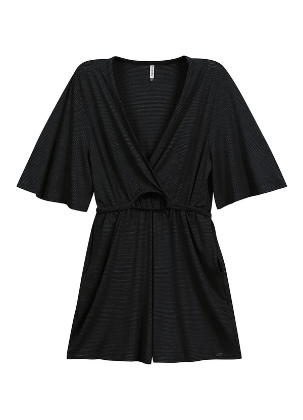 Marialícia - Macacão Feminino Transpassado Preto