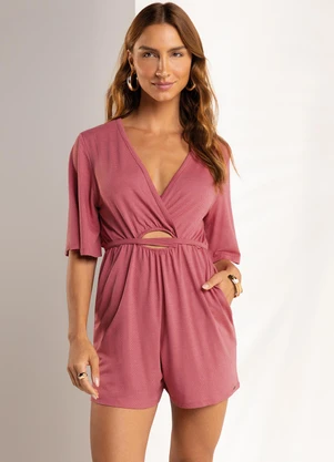 Marialícia - Macacão Feminino Transpassado Rosa - MARIALÍCIA