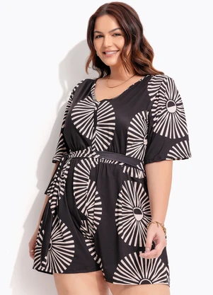 Quintess - Macacão Geométrico Bicolor em Malha Fria - QUINTESS