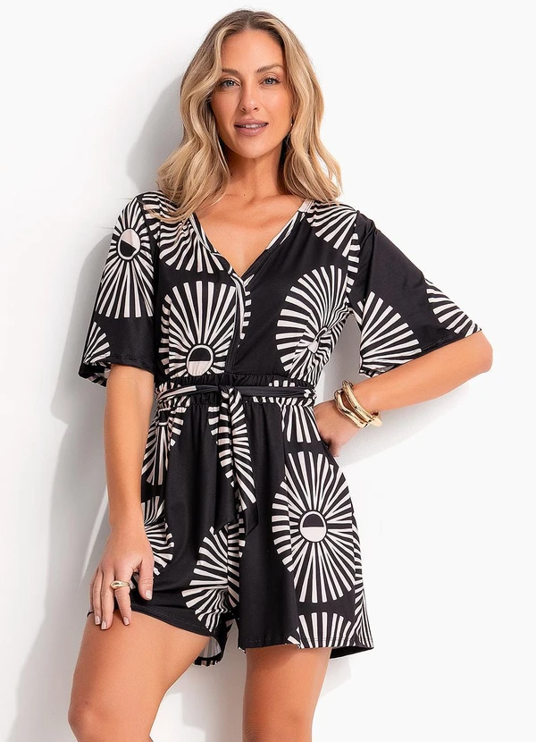 Quintess - Macacão Geométrico Bicolor em Malha Fria 7