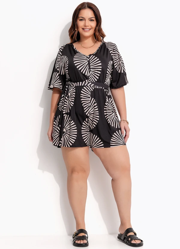 Quintess - Macacão Geométrico Bicolor em Malha Fria 1