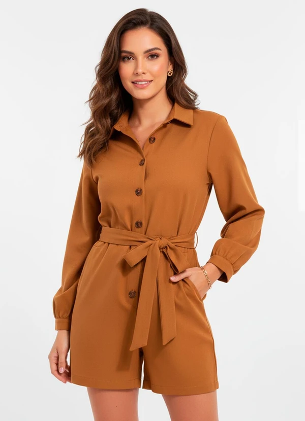 Quintess - Macacão Mostarda em Alfaiataria