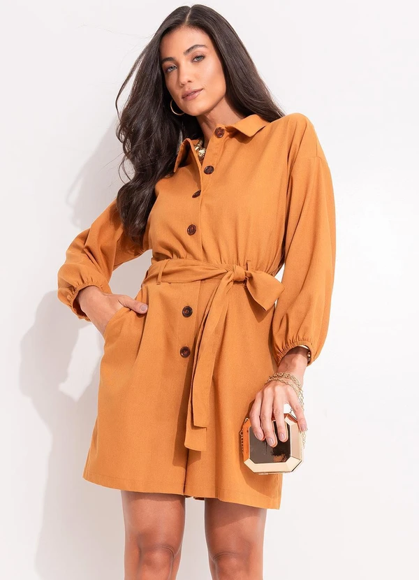 Quintess - Macacão Mostarda em Alfaiataria 6