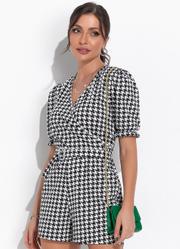 Macac�o Pied de Poule P&B em Poliviscose