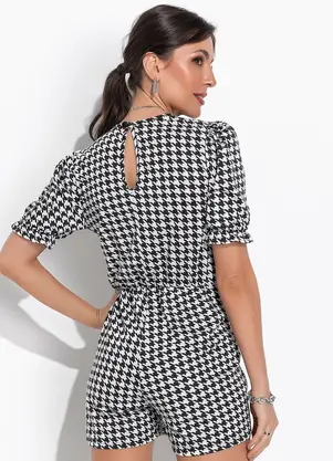 Moda Pop - Macacão Pied de Poule P&B em Poliviscose - MODA POP