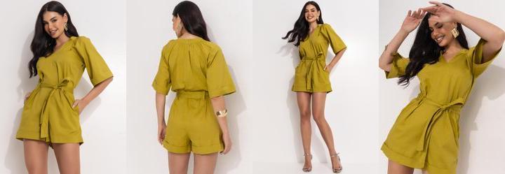 Macaco Verde Oliva em Tecido de Viscose