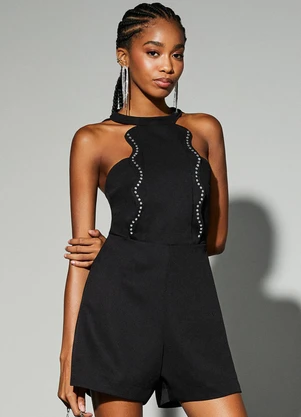 Authoria - Macaquinho Alfaiataria com Ondas Strass Preto - AUTHORIA