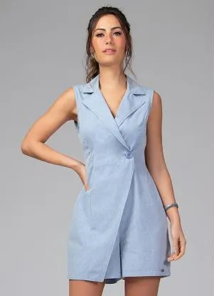 Quintess - Macaquinho Azul Transpassado com Botão - QUINTESS