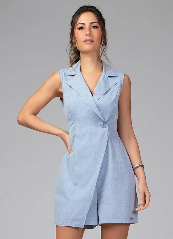 Quintess - Macaquinho Azul Transpassado com Botão