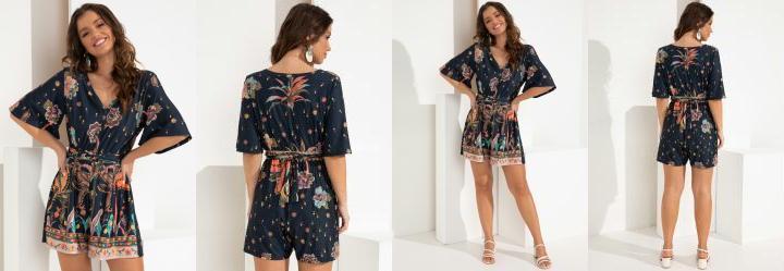 Macaquinho Barrado Color com Decote V