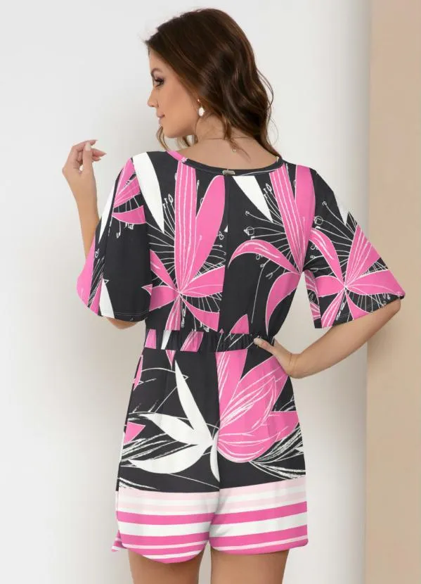 Quintess - Macaquinho Barrado Rosa com Decote V 2