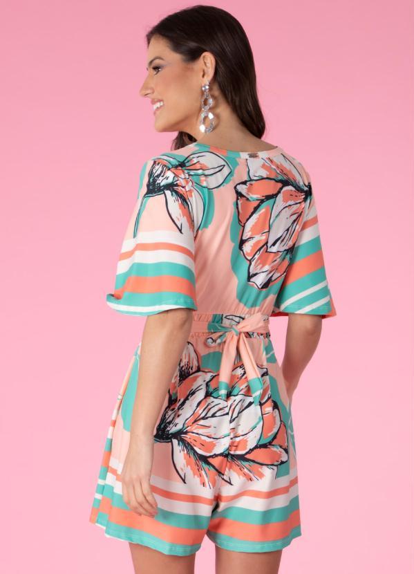 Quintess - Macaquinho Barrado Salmão com Decote 2