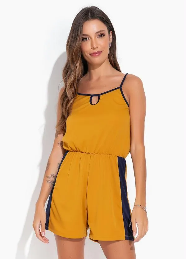 Moda Pop - Macaquinho Caramelo com Alças e Recortes