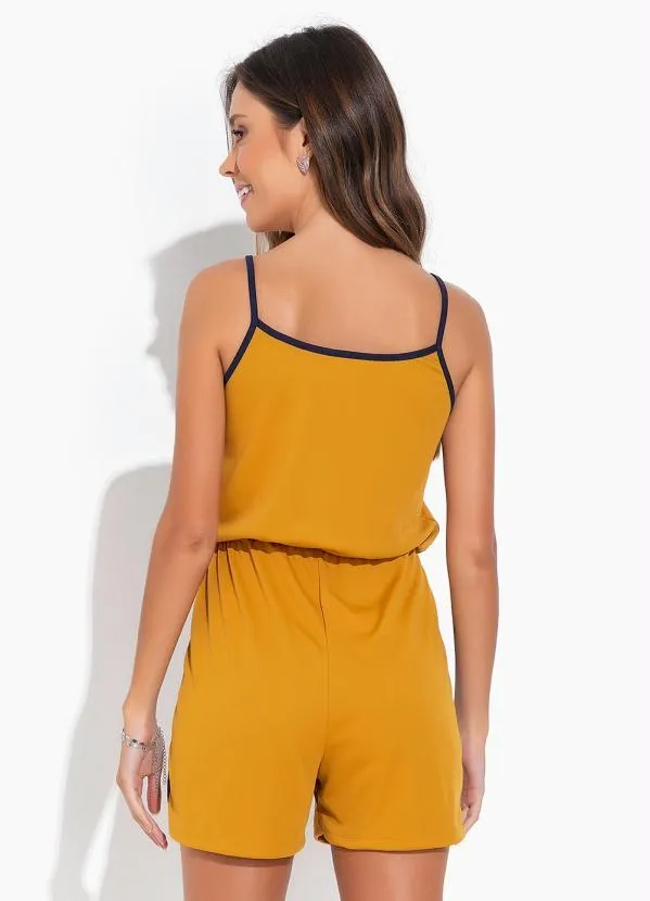 Moda Pop - Macaquinho Caramelo com Alças e Recortes 2