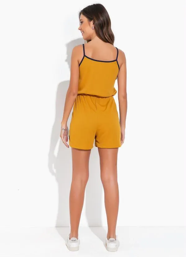 Moda Pop - Macaquinho Caramelo com Alças e Recortes 5