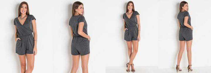 Macaquinho Chumbo com Decote Transpassado