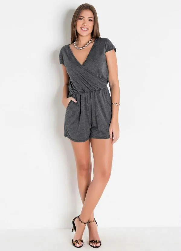 Moda Pop - Macaquinho Chumbo com Decote Transpassado 3