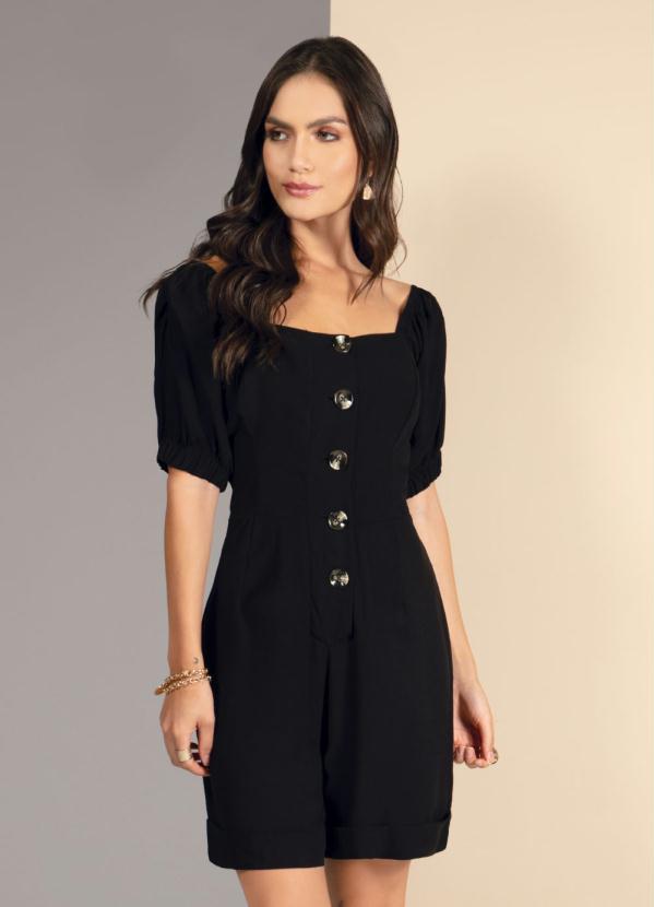 Quintess - Macaquinho com Abertura Frontal em Botões Preto